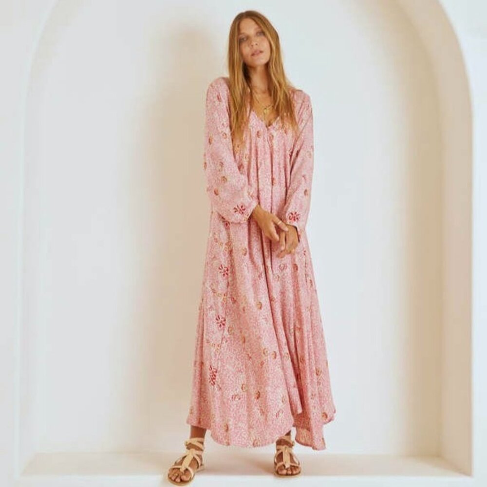 NEW Natalie Martin Fiore Maxi Dress Silk Light Pink Blush Floral NWOT Size 10 12
